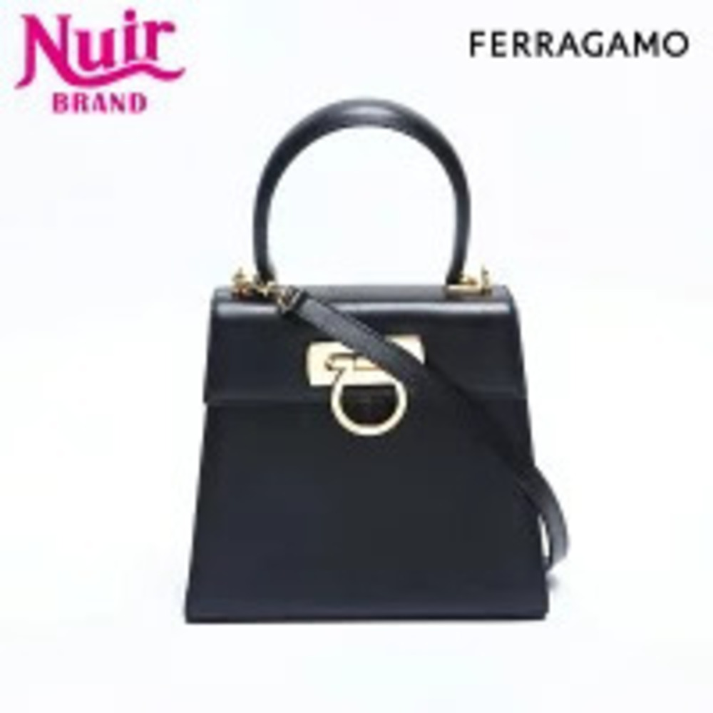 Salvatore Ferragamo Leather Gancini Handbag Black